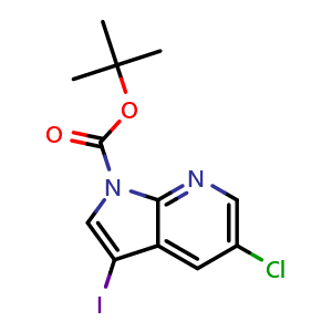 Chemical structure of tert-Butyl 5-chloro-3-iodo-1H-pyrrolo[2,3-b]pyridine-1-carboxylate , CAS 928653-79-6, AChemBlock AD289019