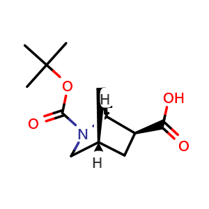 Chemical structure of (1S,4S,6S)-2-Boc-2-azabicyclo[2.2.1]heptane-6-carboxylic acid , CAS 3095582-25-2, AChemBlock AD289023