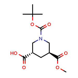 Chemical structure of (3S,5S)-1-Boc-5-(methoxycarbonyl)piperidine-3-carboxylic acid , CAS 595555-71-8, AChemBlock AD289024