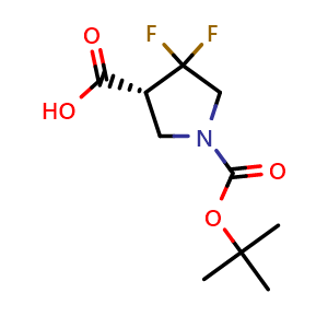 Chemical structure of (3R)-1-tert-butoxycarbonyl-4,4-difluoro-pyrrolidine-3-carboxylic acid , CAS 2381910-72-9, AChemBlock AD289027