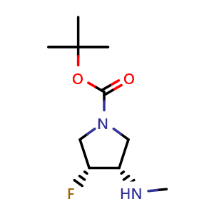 Chemical structure of tert-butyl (3R,4S)-3-fluoro-4-(methylamino)pyrrolidine-1-carboxylate , CAS 2757314-84-2, AChemBlock AD289029