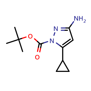 Chemical structure of tert-Butyl 3-amino-5-cyclopropyl-1H-pyrazole-1-carboxylate , CAS 326827-13-8, AChemBlock AD289030