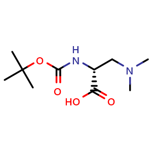 Chemical structure of (R)-2-((tert-Butoxycarbonyl)amino)-3-(dimethylamino)propanoic acid , CAS 110755-32-3, AChemBlock AD289036