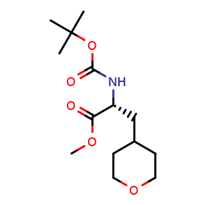 Chemical structure of Methyl (R)-2-(Boc-amino)-3-(tetrahydro-2H-pyran-4-yl)propanoate , CAS 1175863-45-2, AChemBlock AD289037