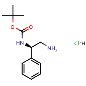 Chemical structure of tert-butyl (R)-(2-amino-1-phenylethyl)carbamate hydrochloride , CAS 146929-45-5, AChemBlock AD289040
