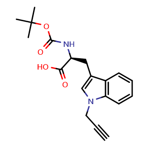 Chemical structure of (S)-2-(Boc-amino)-3-[1-(prop-2-yn-1-yl)-1H-indol-3-yl]propanoic acid , CAS 2627215-09-0, AChemBlock AD289042