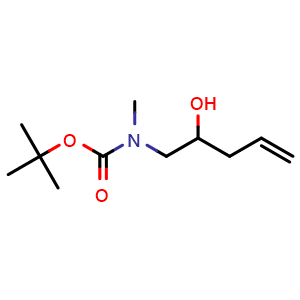 Chemical structure of tert-Butyl (2-hydroxypent-4-en-1-yl)(methyl)carbamate , CAS 2142501-49-1, AChemBlock AD289052