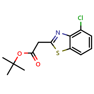 Chemical structure of tert-Butyl 2-(4-chlorobenzo[d]thiazol-2-yl)acetate , CAS 1446332-71-3, AChemBlock AD289059