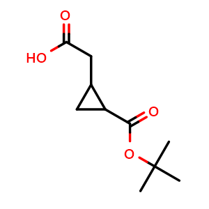 Chemical structure of 2-[2-(tert-Butoxycarbonyl)cyclopropyl]acetic acid , CAS 1539431-42-9, AChemBlock AD289064