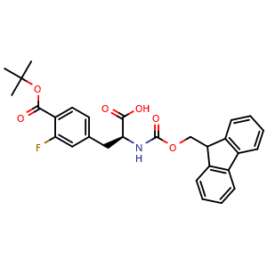 Chemical structure of (S)-2-((((9H-fluoren-9-yl)methoxy)carbonyl)amino)-3-(4-(tert-butoxycarbonyl)-3-fluorophenyl)propanoic acid , CAS 3053451-29-6, AChemBlock AD289074