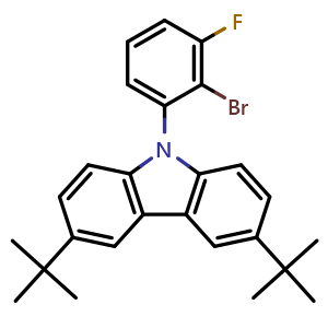 Chemical structure of 9-(2-Bromo-3-fluorophenyl)-3,6-di-tert-butyl-9H-carbazole , CAS 2407645-31-0, AChemBlock AD289090