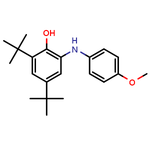 Chemical structure of 2,4-Bis(1,1-dimethylethyl)-6-[(4-methoxyphenyl)amino]phenol , CAS 95004-15-2, AChemBlock AD289109