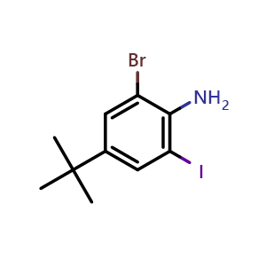 Chemical structure of 2-Bromo-4-(1,1-dimethylethyl)-6-iodobenzenamine , CAS 191983-33-2, AChemBlock AD289111