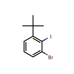 Chemical structure of 1-bromo-3-tert-butyl-2-iodobenzene , CAS 1369893-54-8, AChemBlock AD289118