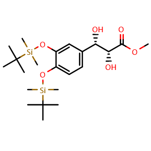 Chemical structure of Methyl (2R,3S)-3-[3,4-Bis[(tert-butyldimethylsilyl)oxy]phenyl]-2,3-dihydroxypropanoate , CAS 1431629-39-8, AChemBlock AD289131