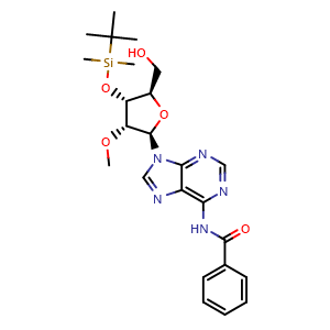 Chemical structure of N-benzoyl-3'-O-[(1,1-dimethylethyl)dimethylsilyl]-2'-O-methyl-Adenosine , CAS 454424-09-0, AChemBlock AD289133