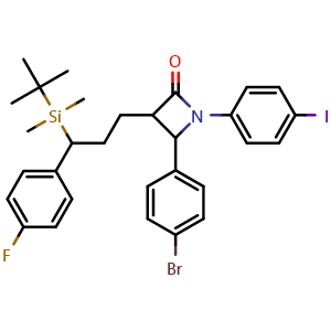 Chemical structure of 4-(4-Bromophenyl)-3-(3-(tert-butyldimethylsilyl)-3-(4-fluorophenyl)propyl)-1-(4-iodophenyl)azetidin-2-one , CAS 1447569-88-1, AChemBlock AD289134