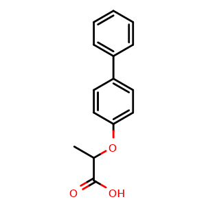 Chemical structure of 2-(4-Phenylphenoxy)propanoic acid , CAS 5555-13-5, AChemBlock AD289138