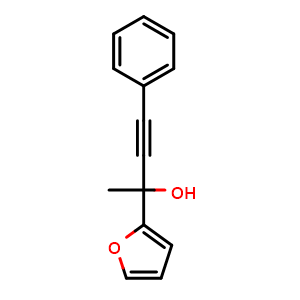 Chemical structure of 2-(furan-2-yl)-4-phenylbut-3-yn-2-ol , CAS 938163-00-9, AChemBlock AD289144