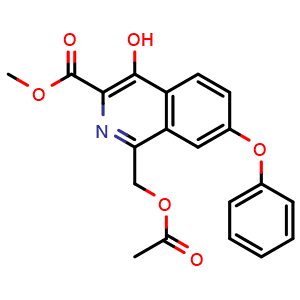 Chemical structure of Methyl 1-(acetoxymethyl)-4-hydroxy-7-phenoxyisoquinoline-3-carboxylate , CAS 1509958-20-6, AChemBlock AD289153