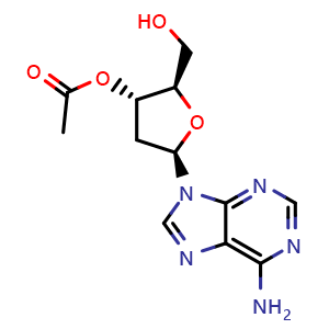 Chemical structure of (2R,3S,5R)-5-(6-Amino-9H-purin-9-yl)-2-(hydroxymethyl)tetrahydrofuran-3-yl acetate , CAS 6612-73-3, AChemBlock AD289154