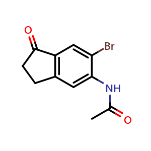 Chemical structure of N-(6-Bromo-1-oxo-2,3-dihydro-1H-inden-5-yl)acetamide , CAS 158205-18-6, AChemBlock AD289165