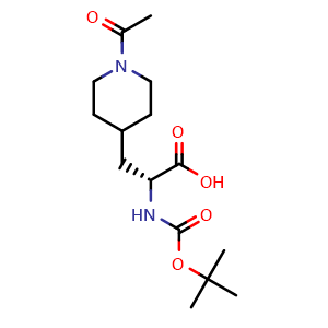 Chemical structure of (R)-3-(1-Acetyl-4-piperidyl)-2-(Boc-amino)propanoic acid , CAS 2349749-83-1, AChemBlock AD289166
