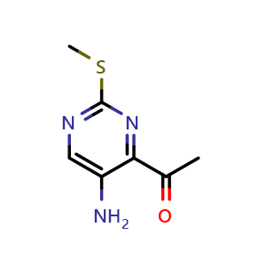 Chemical structure of 1-(5-amino-2-methylsulfanyl-pyrimidin-4-yl)ethanone , CAS 2166705-92-4, AChemBlock AD289176