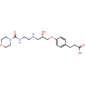 Chemical structure of (S)-3-(4-(2-Hydroxy-3-((2-(morpholine-4-carboxamido)ethyl)amino)propoxy)phenyl)propanoic acid , CAS 190601-22-0, AChemBlock AD289229