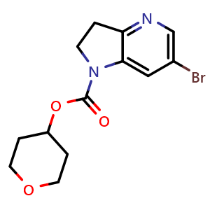 Chemical structure of Tetrahydro-2H-pyran-4-yl 6-bromo-2,3-dihydro-1H-pyrrolo[3,2-b]pyridine-1-carboxylate , CAS 2258671-81-5, AChemBlock AD289230