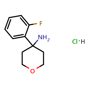 Chemical structure of 4-(2-Fluorophenyl)tetrahydro-2H-pyran-4-amine hydrochloride , CAS 1380300-64-0, AChemBlock AD289232
