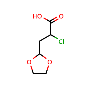 Chemical structure of 2-chloro-3-(1,3-dioxolan-2-yl)propanoic acid , CAS 768401-48-5, AChemBlock AD289244