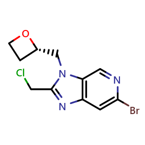 Chemical structure of (S)-6-bromo-2-(chloromethyl)-3-(oxetan-2-ylmethyl)-3H-imidazo[4,5-c]pyridine , CAS 2768090-74-8, AChemBlock AD289248
