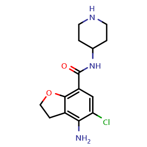 Chemical structure of 4-Amino-5-chloro-N-(piperidin-4-yl)-2,3-dihydrobenzofuran-7-carboxamide , CAS 137211-64-4, AChemBlock AD289251