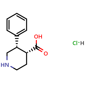 Chemical structure of (3S,4R)-3-Phenylpiperidine-4-carboxylic acid hydrochloride , CAS 2718998-73-1, AChemBlock AD289267