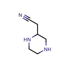 Chemical structure of 2-(piperazin-2-yl)acetonitrile , CAS 2465-79-4, AChemBlock AD289268