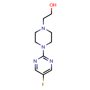 Chemical structure of 2-(4-(5-Fluoropyrimidin-2-yl)piperazin-1-yl)ethan-1-ol , CAS 1565494-19-0, AChemBlock AD289277