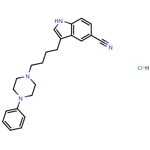 Chemical structure of 3-(4-(4-Phenylpiperazin-1-yl)butyl)-1H-indole-5-carbonitrile hydrochloride , CAS 143761-65-3, AChemBlock AD289278