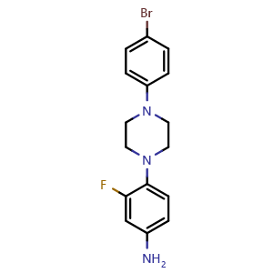 Chemical structure of 4-[4-(4-Bromophenyl)piperazin-1-yl]-3-fluoroaniline , CAS 2747238-79-3, AChemBlock AD289280