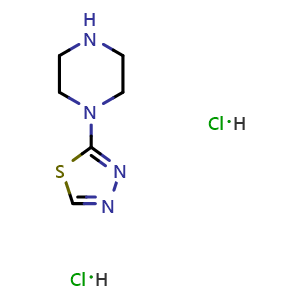 Chemical structure of 2-(Piperazin-1-yl)-1,3,4-thiadiazole Dihydrochloride , CAS 67869-69-6, AChemBlock AD289282