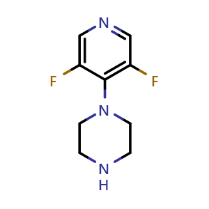 Chemical structure of 1-(3,5-Difluoro-4-pyridyl)piperazine , CAS 1823903-88-3, AChemBlock AD289283