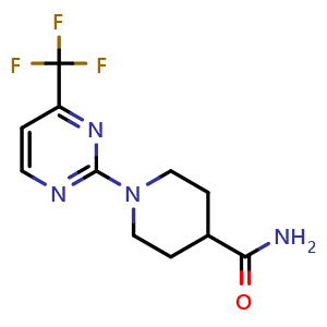 Chemical structure of 1-(4-(trifluoromethyl)pyrimidin-2-yl)piperidine-4-carboxamide , CAS 465514-29-8, AChemBlock AD289288
