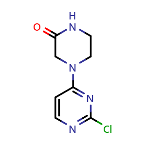 Chemical structure of 4-(2-Chloropyrimidin-4-yl)piperazin-2-one , CAS 749900-83-2, AChemBlock AD289295