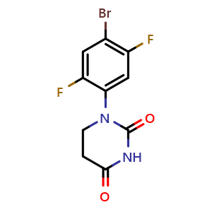 Chemical structure of 1-(4-Bromo-2,5-difluorophenyl)dihydropyrimidine-2,4(1H,3H)-dione , CAS 1962025-90-6, AChemBlock AD289300