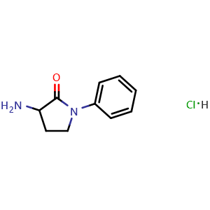 Chemical structure of 3-amino-1-phenylpyrrolidin-2-one hydrochloride , CAS 1981-32-4, AChemBlock AD289304