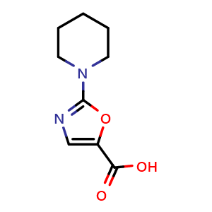 Chemical structure of 2-(Piperidin-1-yl)oxazole-5-carboxylic acid , CAS 1368167-50-3, AChemBlock AD289308