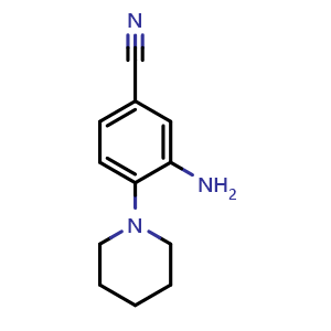 Chemical structure of 3-amino-4-(piperidin-1-yl)benzonitrile , CAS 27429-67-0, AChemBlock AD289309