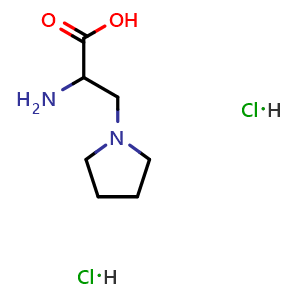 Chemical structure of 2-Amino-3-(pyrrolidin-1-yl)propanoic acid dihydrochloride , CAS 170305-26-7, AChemBlock AD289312