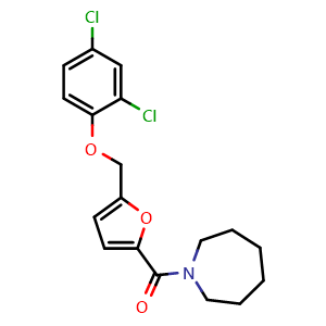 Chemical structure of Azepan-1-yl(5-((2,4-dichlorophenoxy)methyl)furan-2-yl)methanone , CAS 494852-40-3, AChemBlock AD289314