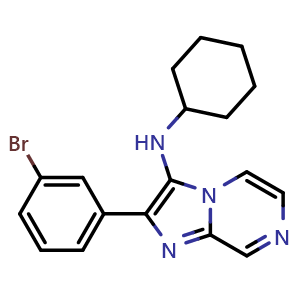 Chemical structure of 2-(3-Bromophenyl)-N-cyclohexylimidazo[1,2-a]pyrazin-3-amine , CAS 892277-38-2, AChemBlock AD289320
